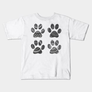 Black and white mandala dog paws pattern Kids T-Shirt